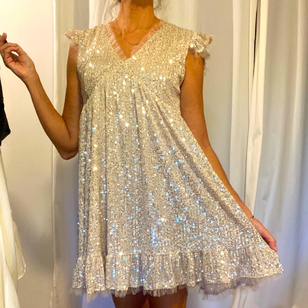 Holiday sparkel empire waist swing mini dress
